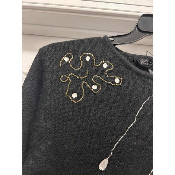 Vintage 1980’s Black Silver Gold Sequin Silk Angora Blend Sweater Size Medium - Picture 4 of 5